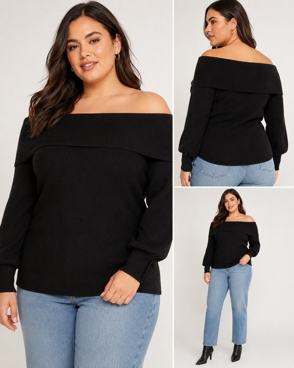 Leith Off-the-Shoulder Foldover Sweater | Black | Size 1X | NWT